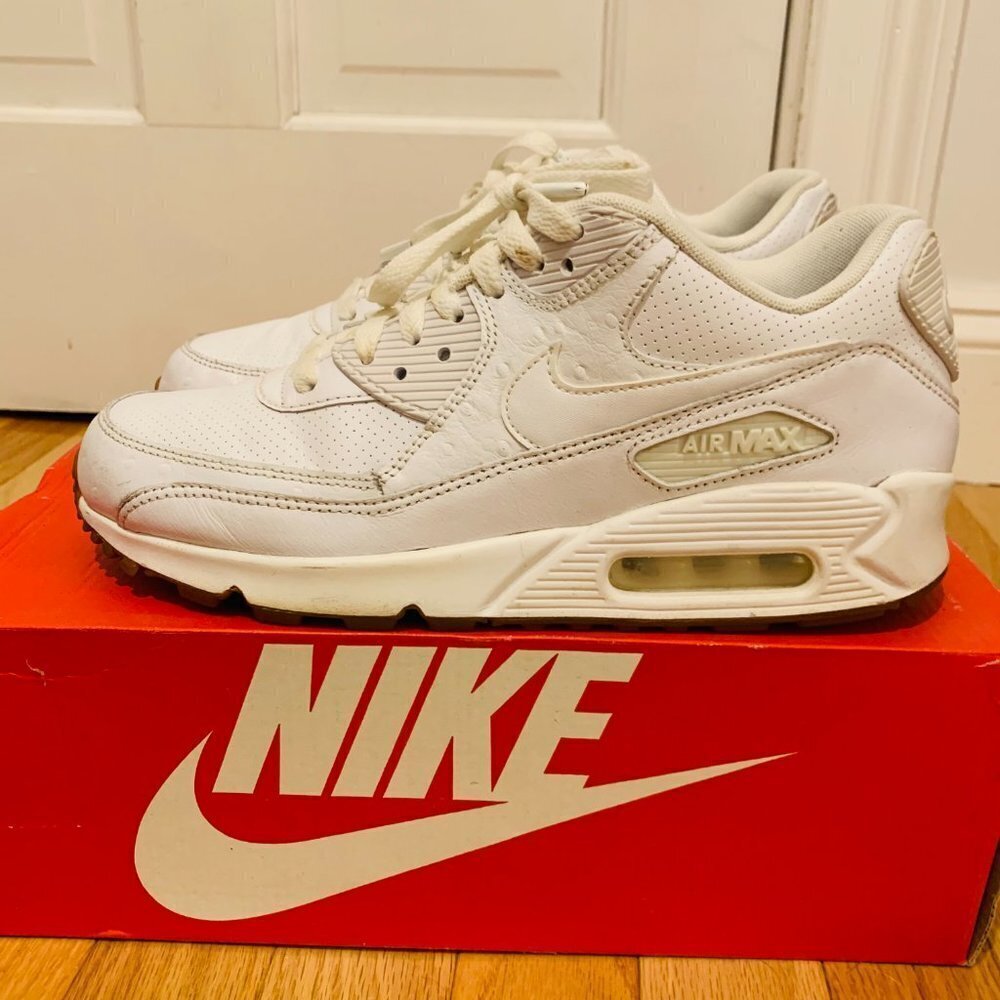 Nike Air Max 90 Leather PA Ostrich Sneakers White/Gum Men's Size 8 705012-111